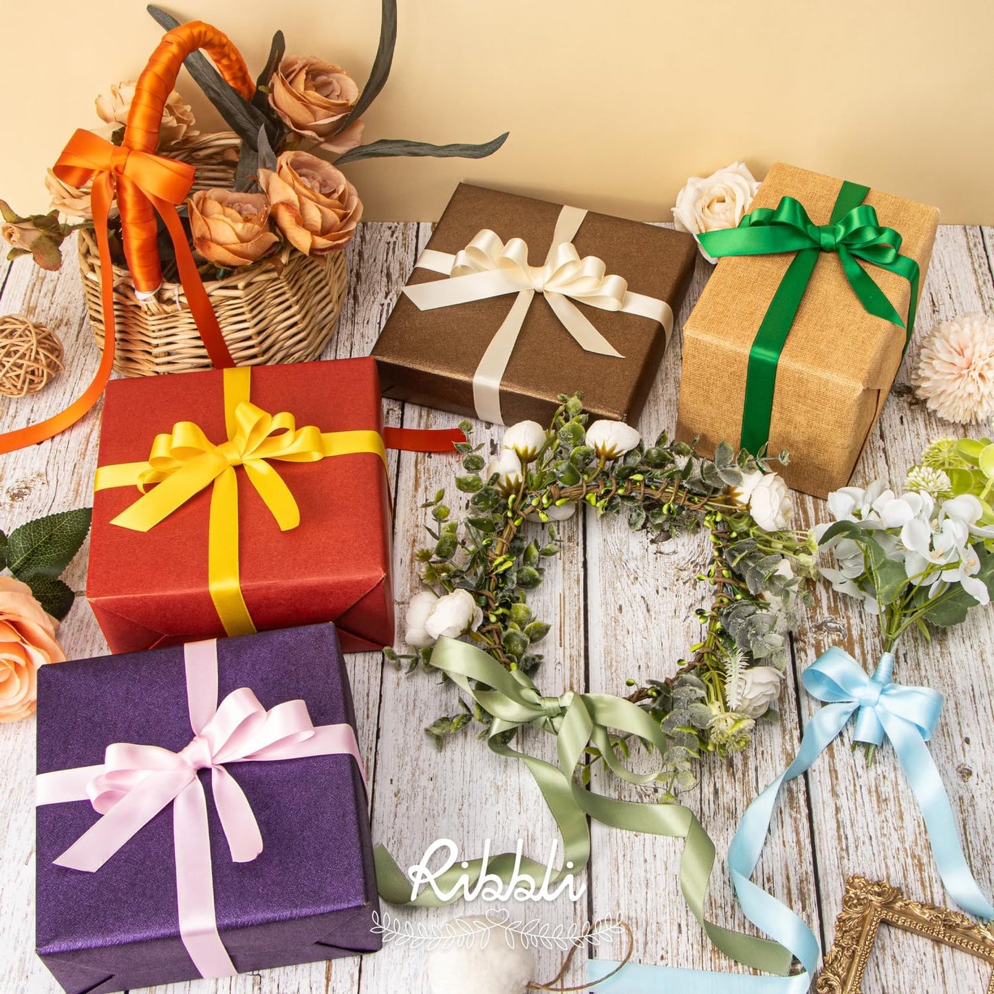 Ribbli Maize Satin Ribbon 5/8 inch x Continuous 25 Yards,Double Faced Satin Use for Craft, Gift Wrapping, Christmas Ornaments, Hair Bows, Bouquet Bows