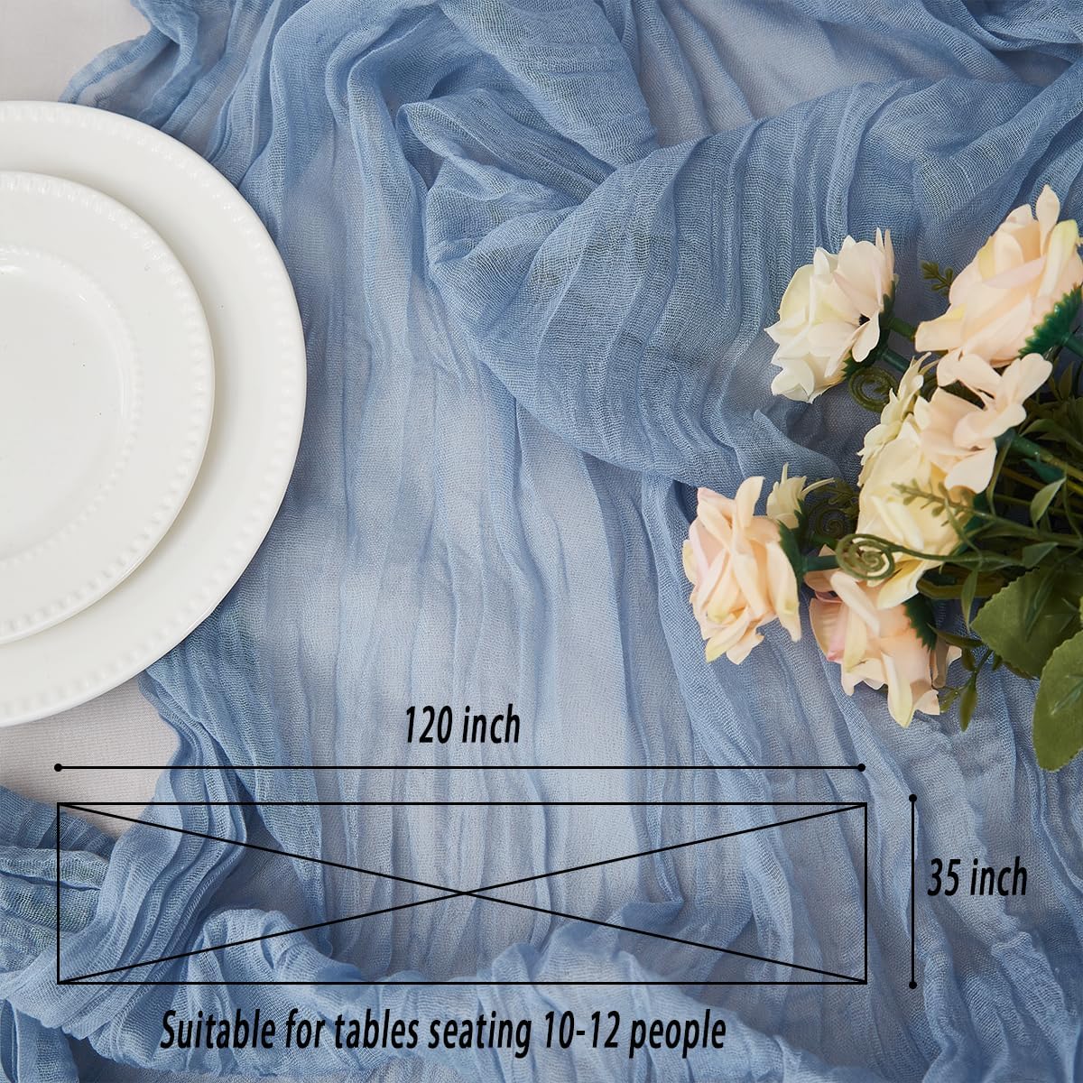 Dusty Blue 1 Pack Cheesecloth Table Runner 120 Inch 10 FT Boho Rustic Gauze for Wedding Baby Shower Party Farmhouse Summer Home Decor Washable