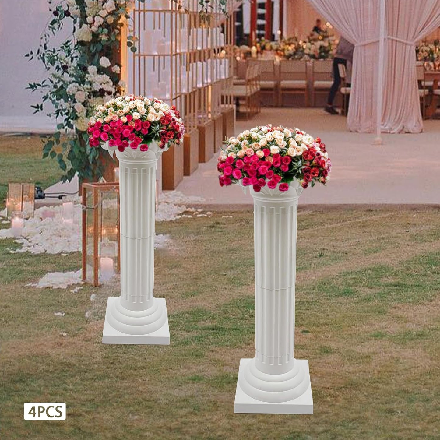 Roman Pillars Decoration Party Flower Pot Columns Set 4Pcs Decor Pedstal Stand 34.65in Flower Floral Wedding Party Event Road Decorative Columns (34.65in 4Pcs Style3)