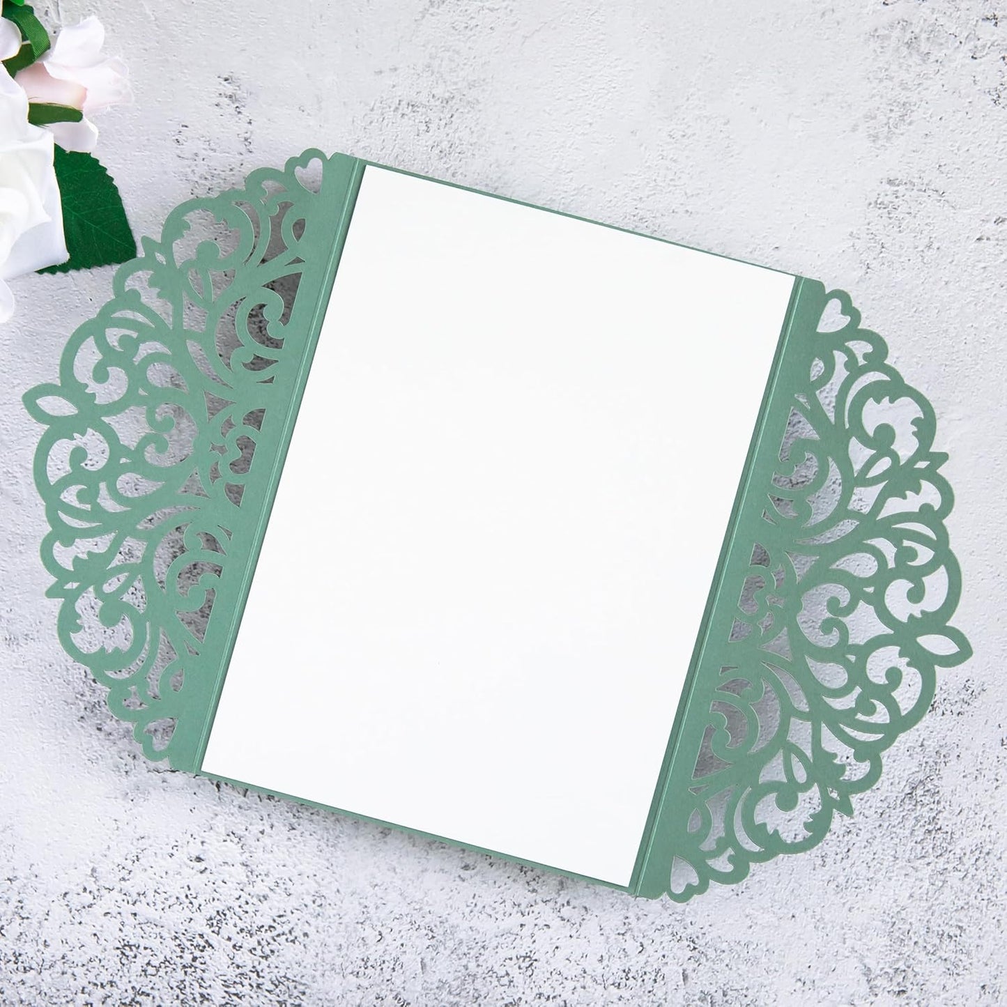 20Pcs Sage Green Laser Cut Invitation Cards With Blank Inner Sheets for Wedding Cards Bridal Shower Engagement Quinceanera Invitation (No Envelopes)