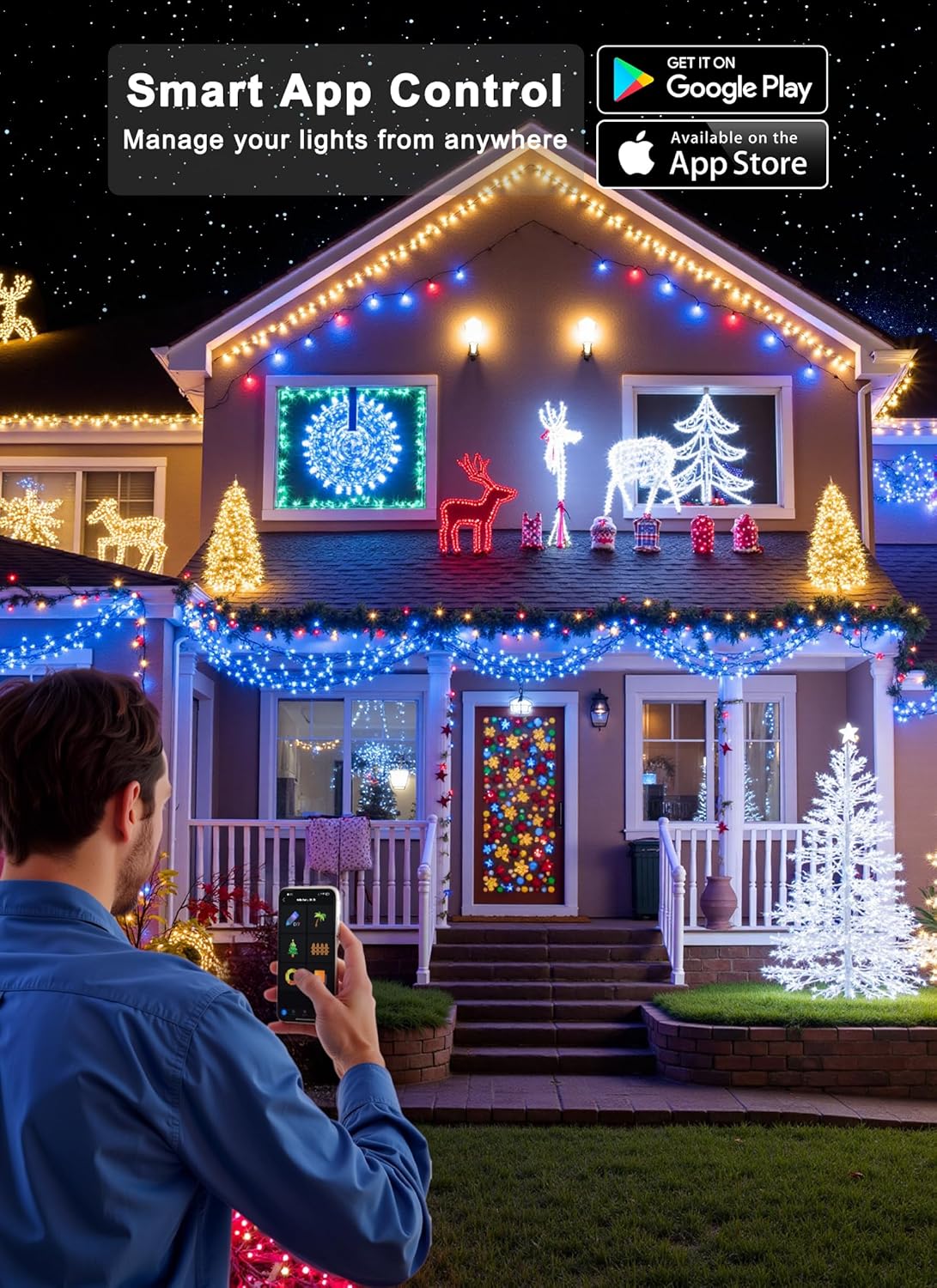 Minetom LED Color Changing Smart RGB Christmas Tree Lights, 198ft 600LED String Lights, 16 Milion Adjustable Colors Fairy Lights with Remote & Timer & Memory Function for Xmas Tree Holiday Party