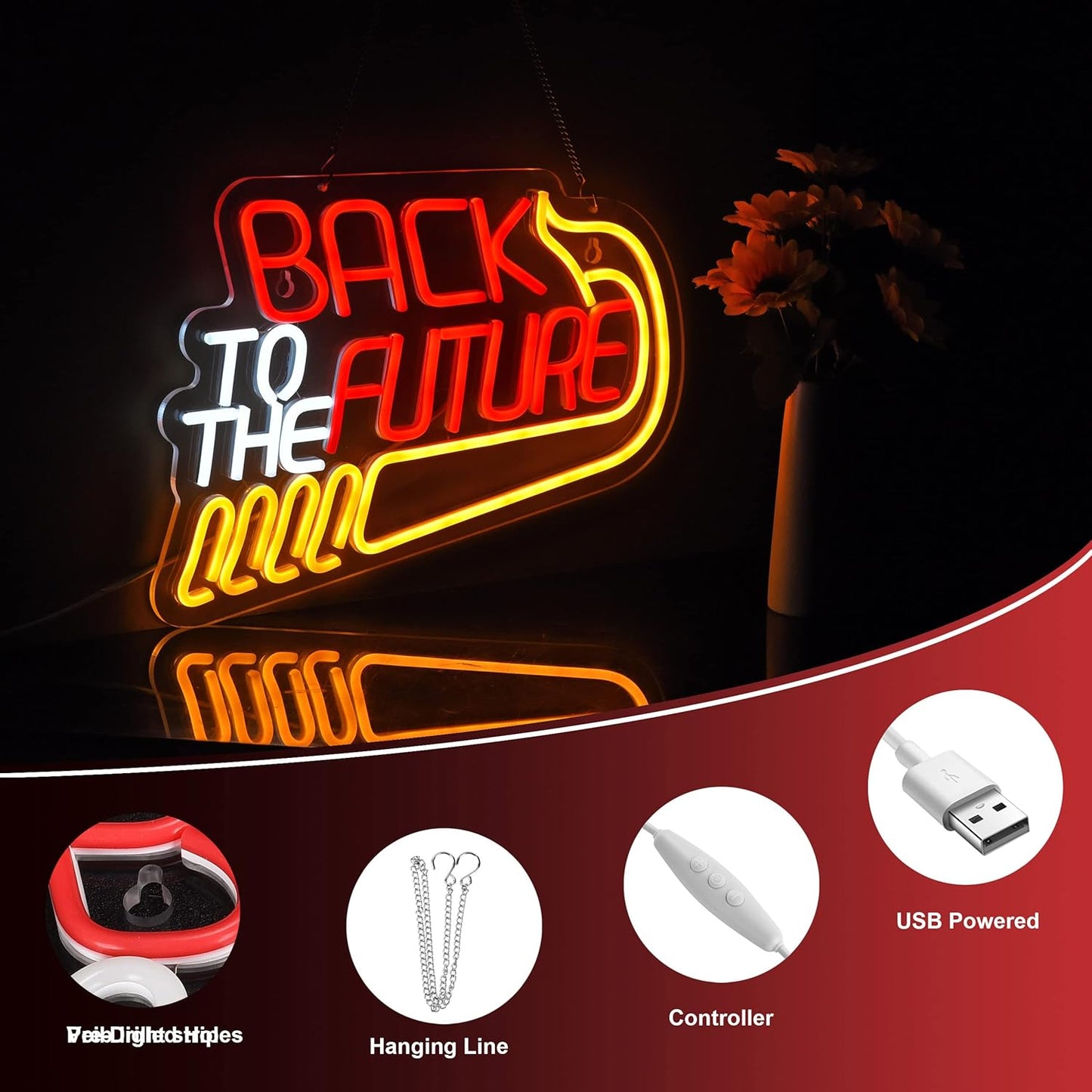 Back To The Future Neon Sign for Wall Decor Neon Signs with Dimmable Switch LED Neon Signs Bedroom Beer Bar Neon Light Sign Hotel Party Club Office Art Lights(17X12inch)