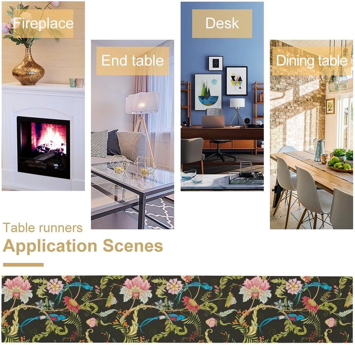 Floral Butterfly Table Runner Seasonal Spring Flower Bird Table Decoration Table Runner for Home Party Decoration 13x108 Inch