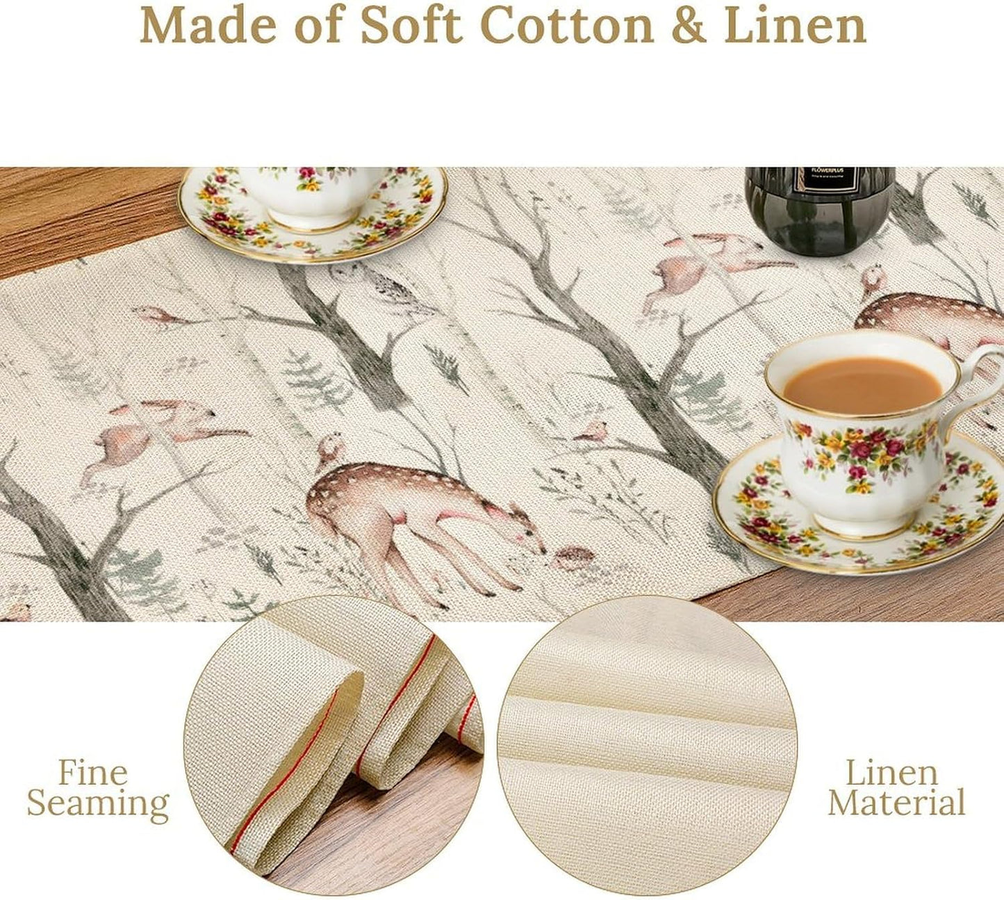 Rustic Woodland Table Runner, Farmhouse Forest Animals Mushroom Country Lodge Wild Fox Rabbits Table Center Decor for Home Kitchen Dining Patio Holiday Party Indoor Table Decorations, 13"x90" Inch