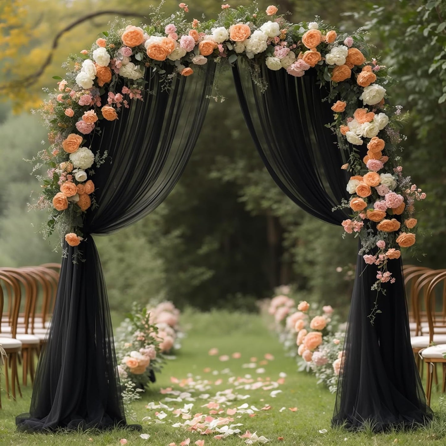 PARTISKY Wedding Arch Draping Fabric 19FT Black Drapery Sheer Curtains for Backdrop Wedding Arch Decorations for Ceremony Stage Reception Banquet Party(1 Panel), Black