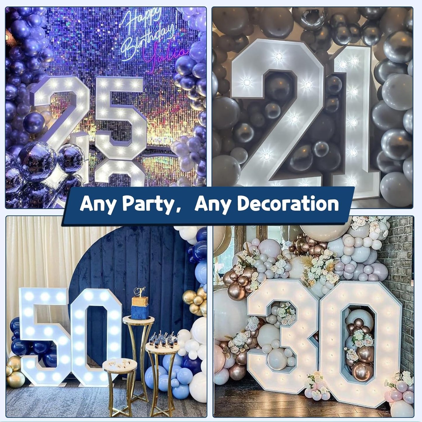 Marquee Numbers 4 Feet Tall Big Light Up Numbers 5th 25th 50th Birthday Decorations Girl Boy Graduation Decorations 2025 White Anniversary Party Decor Large Cardboard Prop Backdrop Sign 5