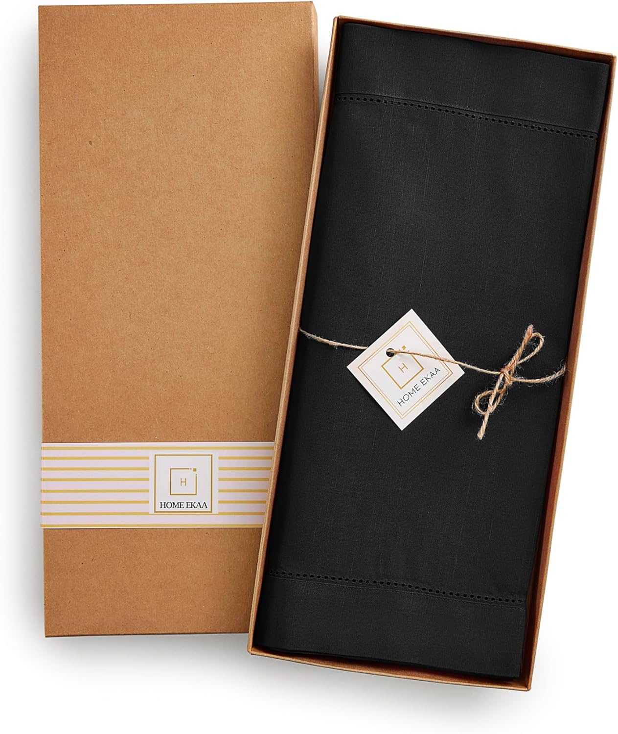 Cotton Linen Table Runner 120 Inches Long – Black Farmhouse Table Runner for Thanksgiving, Christmas – Washable Hemstitch Fabric Ideal for Winter Décor, Gift – Serena