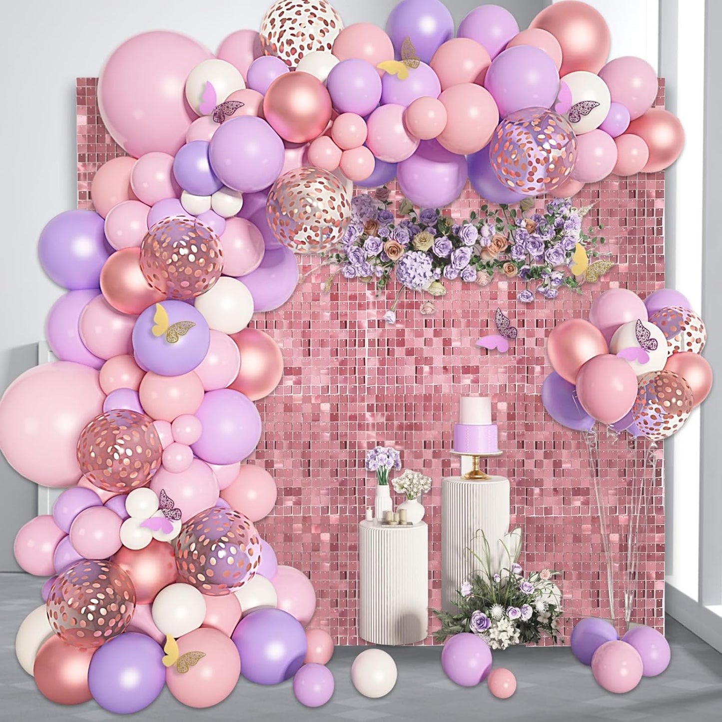 12PCS Pink Shimmer Wall Backdrop, Square Sequin Photo Backdrops Panel, Glitter Wall Background for Birthdays, Weddings, Graduation, Engagements, Disco Bachelorette Party Decoration (3FTx4FT)