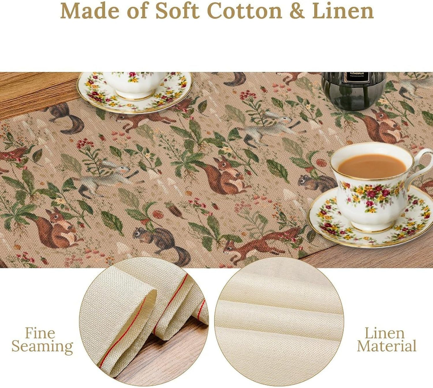 Rustic Forest Table Runner, Farmhouse Wild Woodland Animals Country Deer Fox Rabbits Watercolor Table Center Decor for Home Kitchen Dining Patio Holiday Party Outdoor Table Decorations, 13"x72" Inch