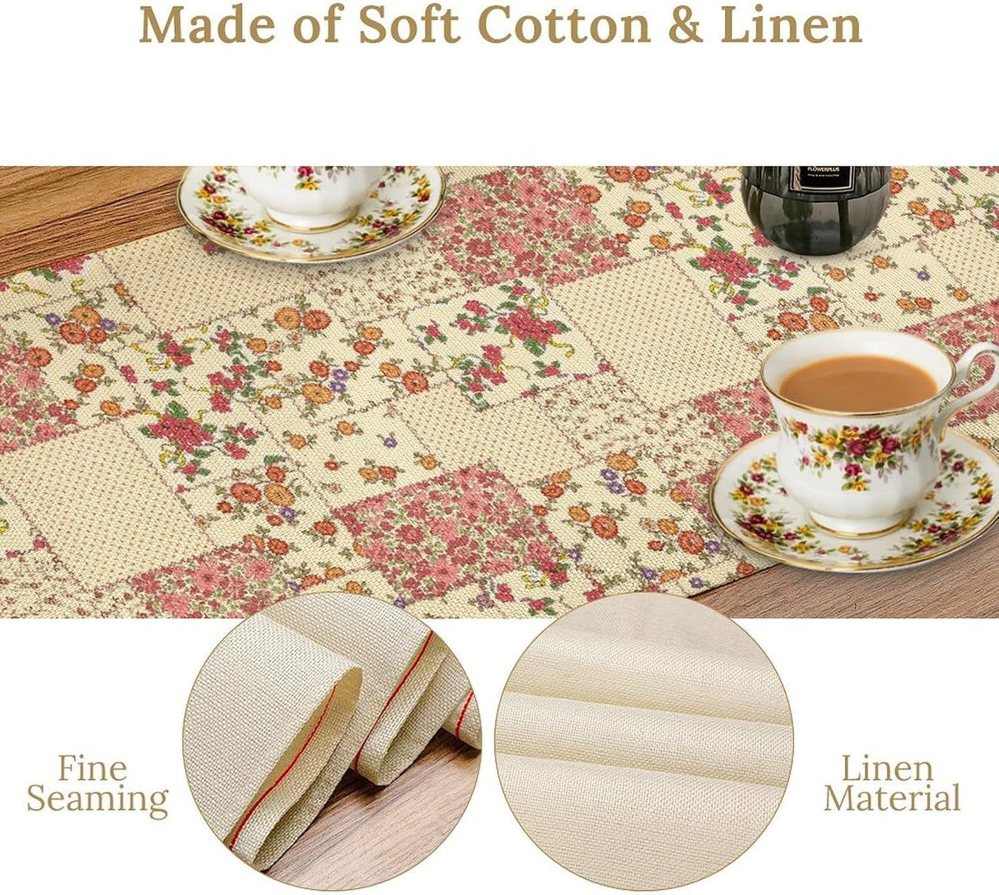 Boho Patchwork Table Runner, Vintage Farmhouse Colorful Wildflowers Bohemian Paisley Flower Table Center Decor for Home Kitchen Dining Patio Holiday Party Indoor Table Decorations, 13"x108" Inch