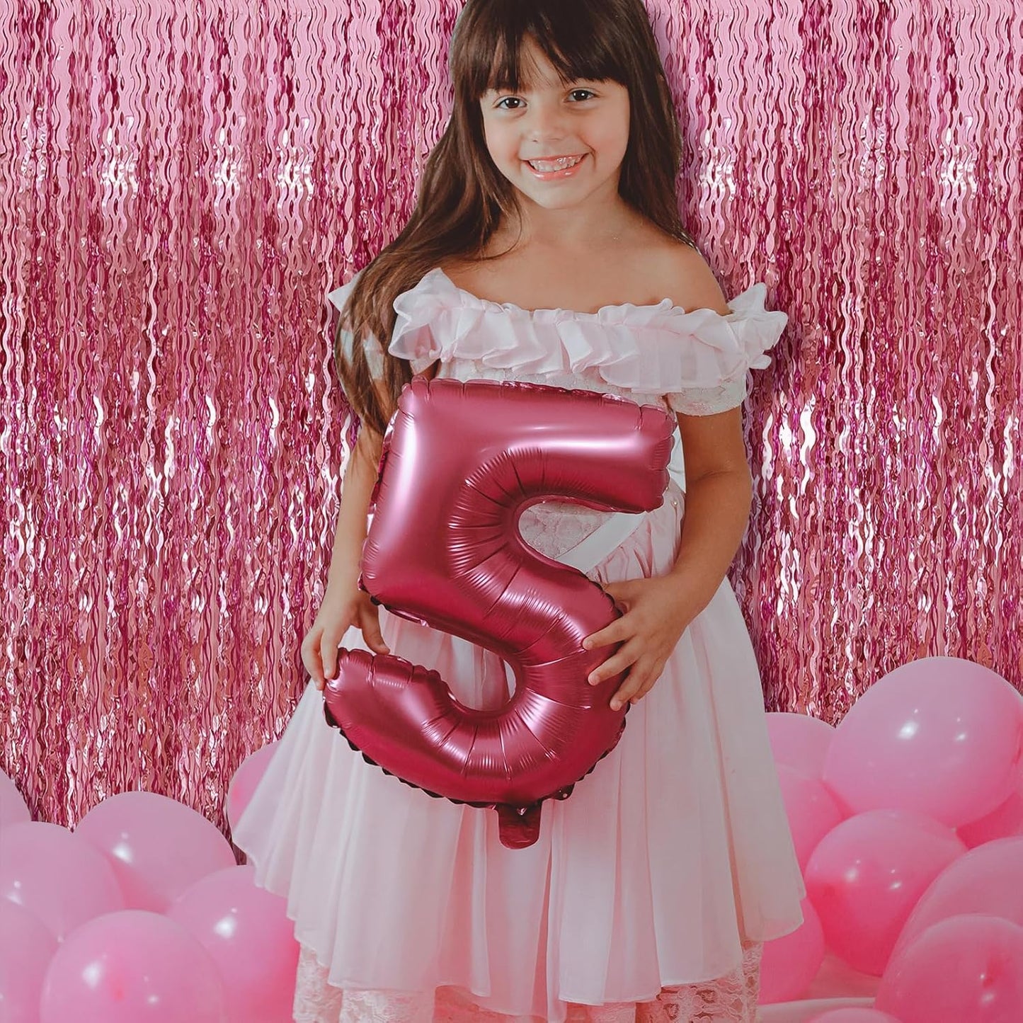 Pink Foil Curtain & Fringe Backdrop - Party & Bachelorette Decorations for Women - Valentine's Day & Birthday Celebrations