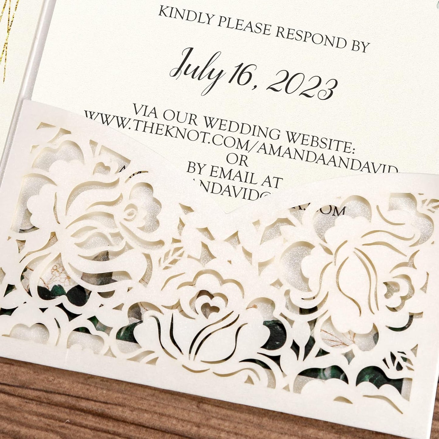 DORIS HOME 50pcs Laser Cut Wedding Invitations with Envelopes and RSVP Cards Green and Ivory White, 4.7x7.1 Personalized Invitation Cards for Wedding, Anniversary Invitations with Envelopes