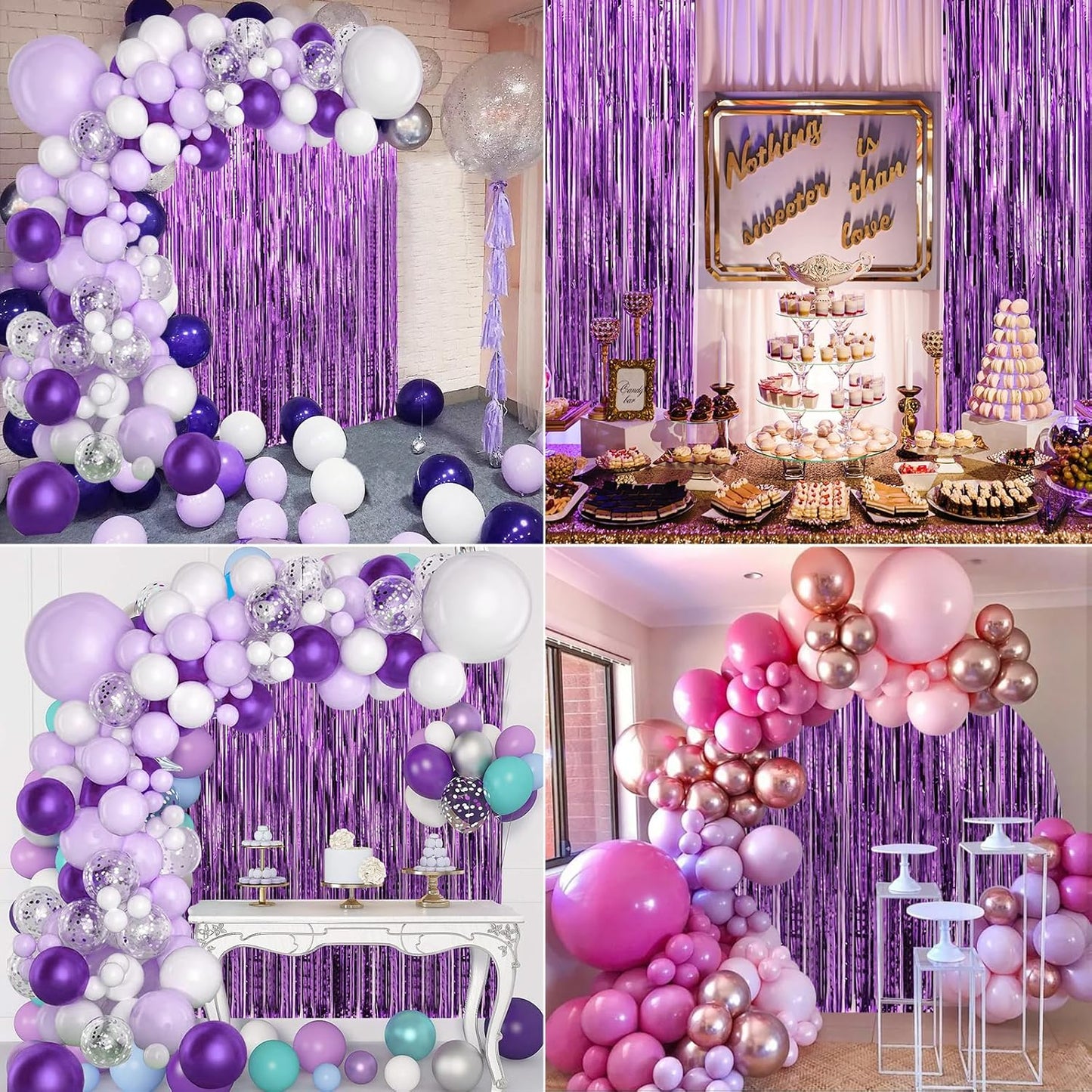 Crosize 3 Pack 3.3 x 9.9 ft Purple Foil Fringe Backdrop Curtain, Streamer Backdrop Curtains, Streamers Birthday Party Decorations, Tinsel Curtain for Parties, Galentines Decor