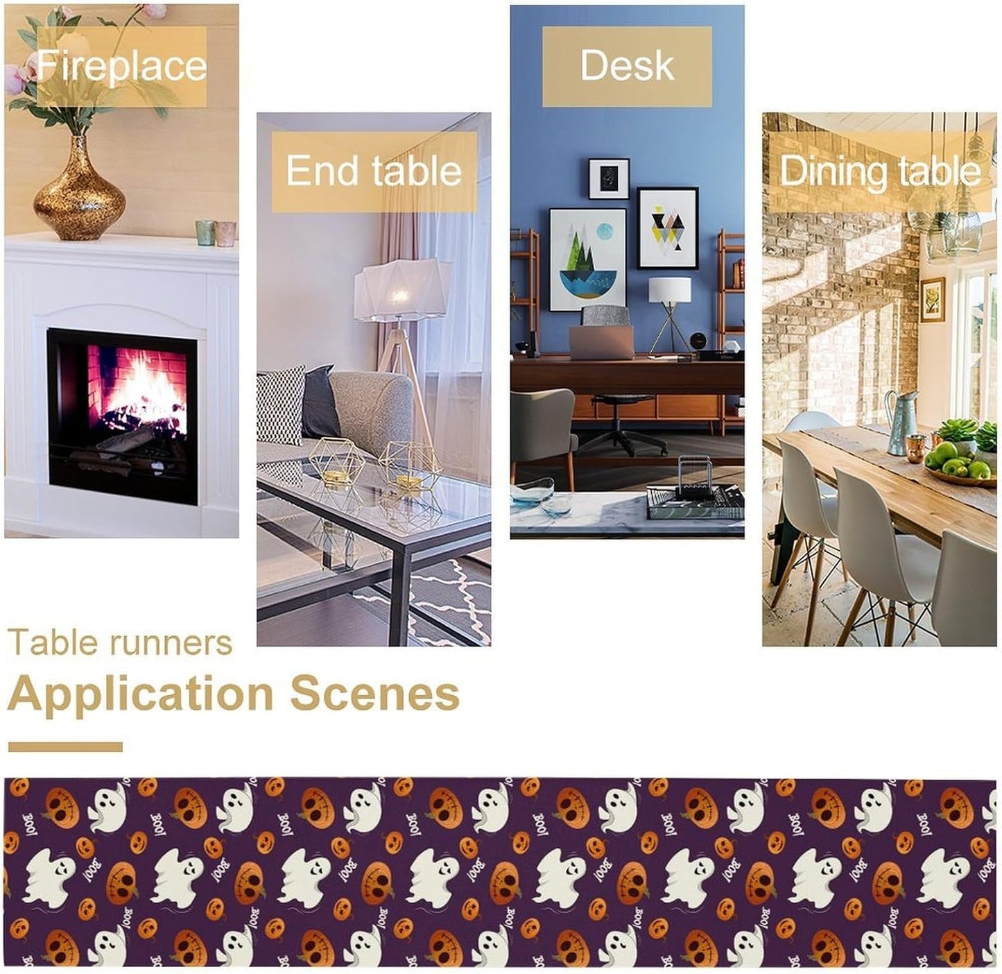 Halloween Table Runner,Ghost Pumpkin Halloween Table Runner for Kitchen Dining Table Decoration Home Party Decor 13x60 Inch