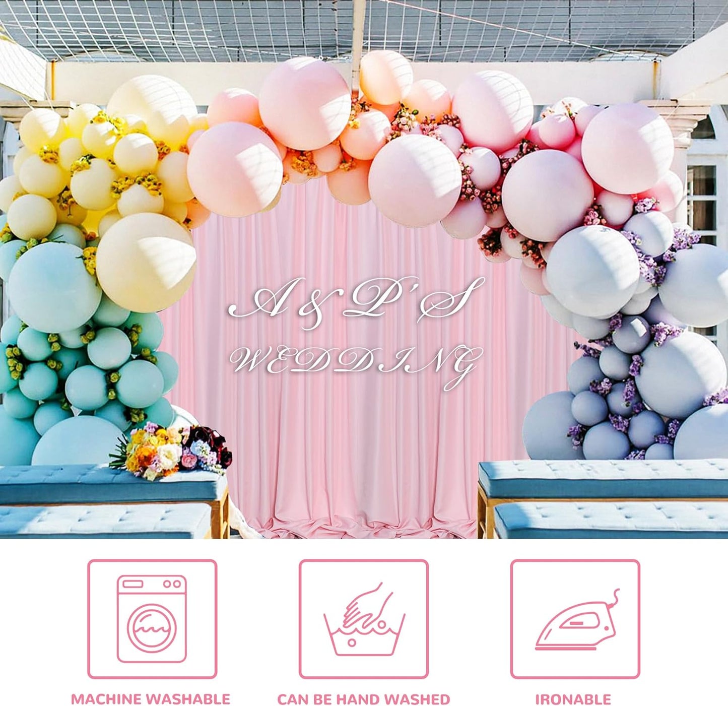 MEETSKY Pink Backdrop Curtain for Parties Baby Shower Pink Photo Curtains with Rod Pockets Backdrop Drapes Privacy Fabric Decoration for Wedding Birthday Gril Party Home Decor, 5ft x 10ft, 2 Panels