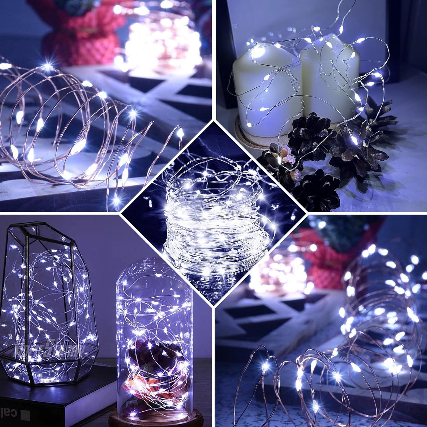 100 Pack White Fairy Lights 7Ft 20 LED Twinkle String Lights 3 Modes Battery Operated Waterproof Firefly Starry for Mason Jar Party Wedding Christmas Valentines Day Table Centerpieces,Cold White