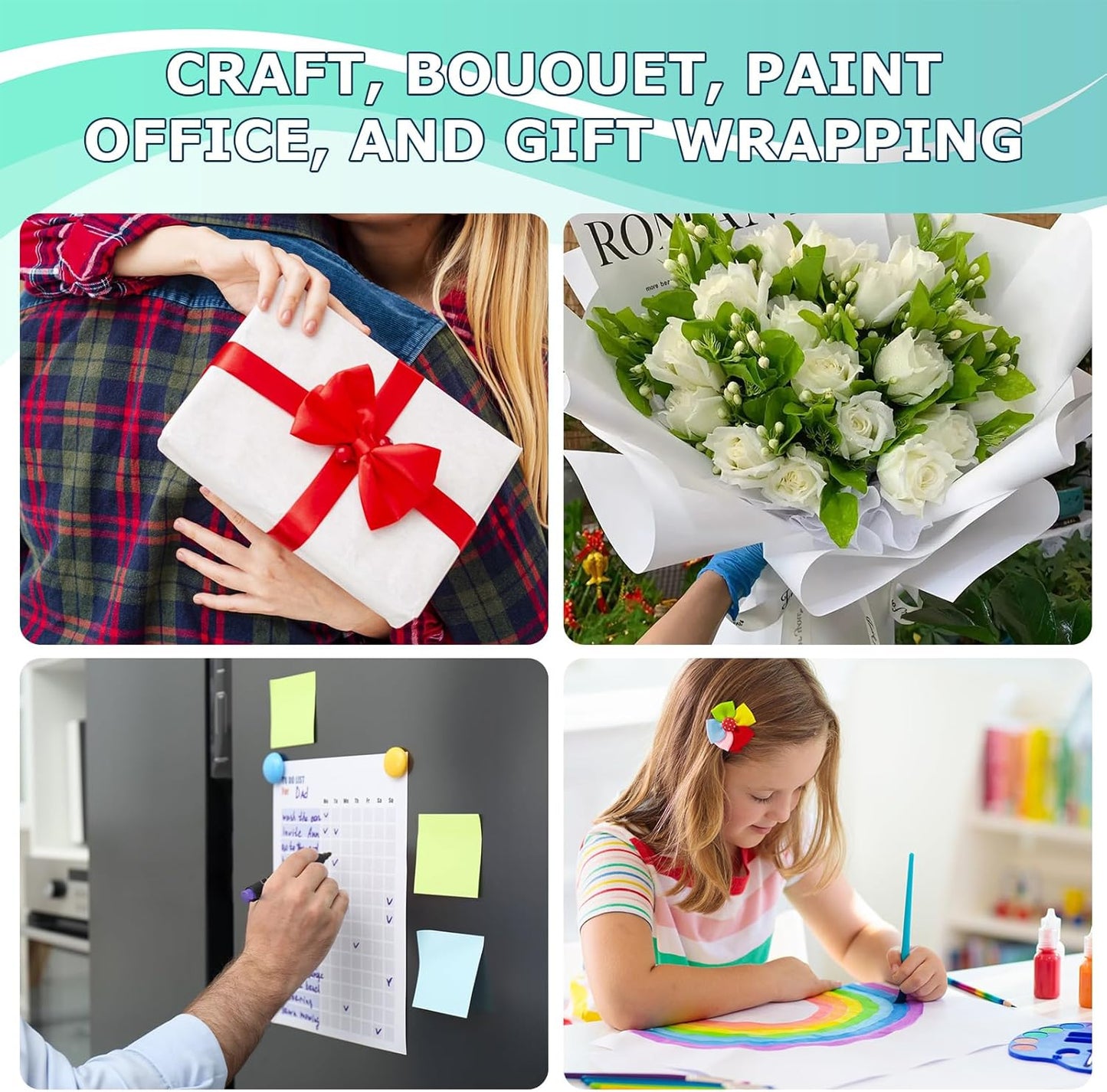 Vanhench 36" x 2400" (200') White Wrapping Paper Roll for Flower Bouquet Birthday Gifts, White Easel Painting Drawing Paper, Bulletin Board/Chart/Poster Paper, Kids Art Supplies