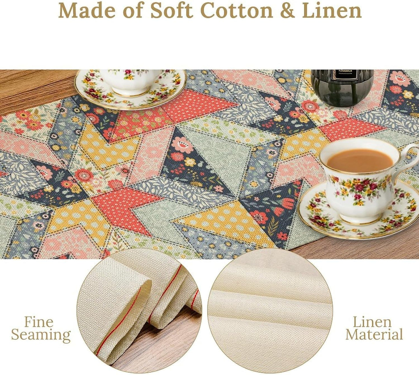 Boho Patchwork Table Runner, Vintage Farmhouse Colorful Wildflowers Bohemian Paisley Flower Table Center Decor for Home Kitchen Dining Patio Holiday Party Indoor Table Decorations, 13"x90" Inch