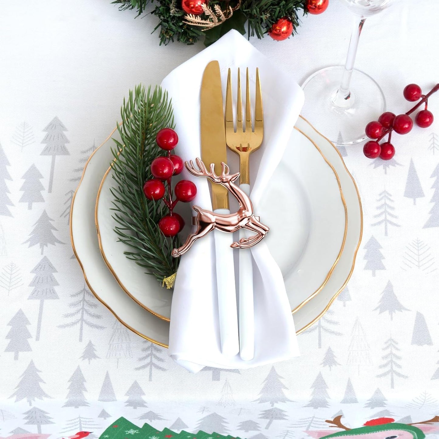 ZeeDix Set of 8 Rose Gold Elk Chic Napkin Rings for Christmas Dinning Table Setting-Wedding Receptions, Christmas, Thanksgiving and Home Kitchen for Casual or Formal
