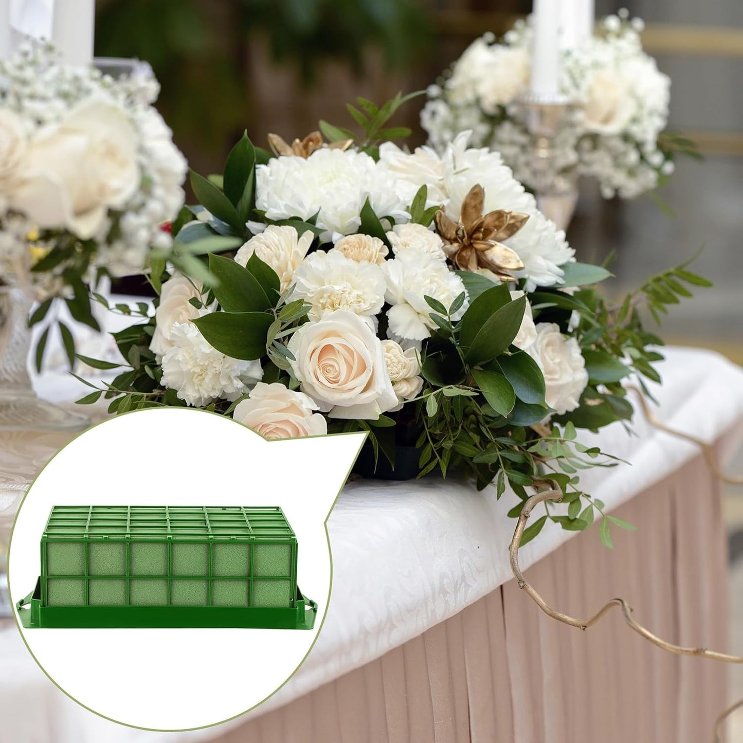 Aodaer 2 Pieces Floral Foam Cage with Floral Foam for Fresh and Artificial Flowers Rectangle Dry and Wet Flower Cage Bowl Holder for Wedding, Home and Garden Arrangement Decorations