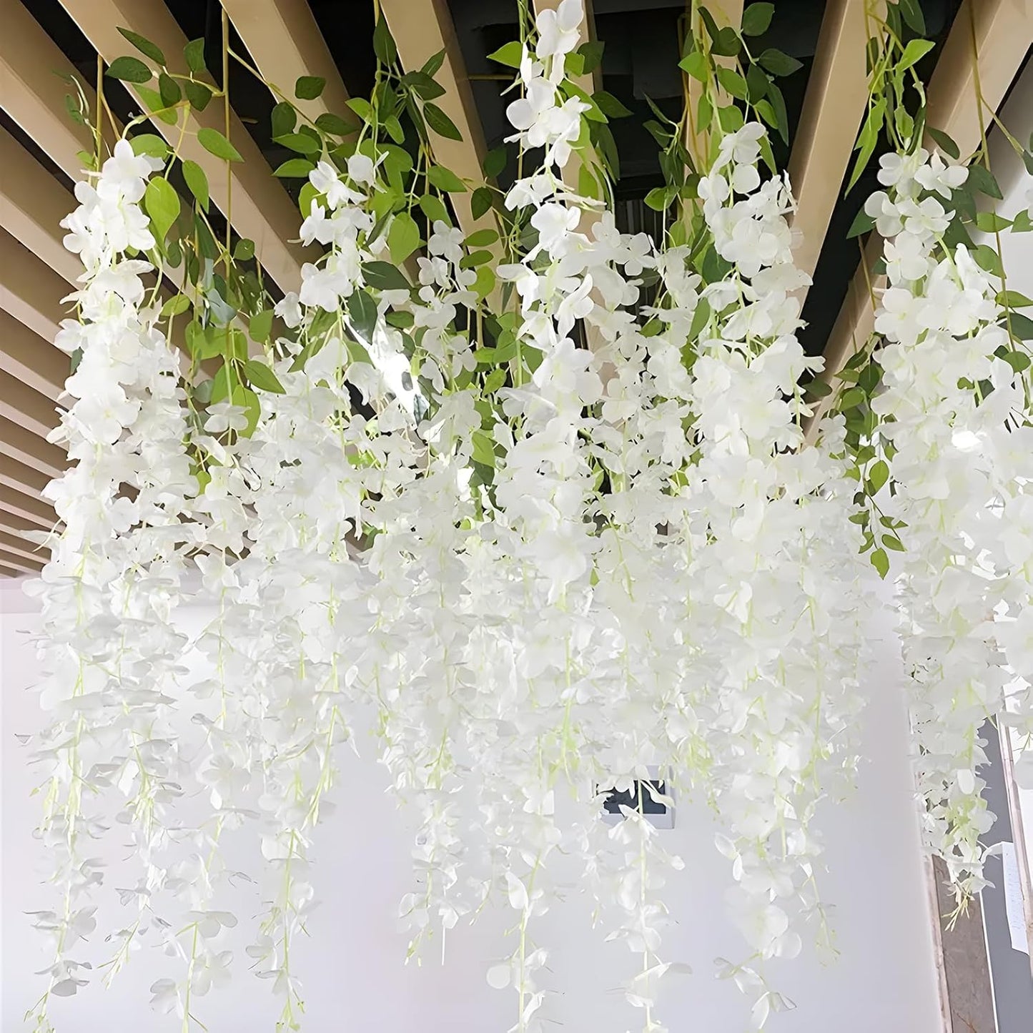 12 Pack White Wisteria Hanging Flowers, 3.44 Ft Fake Hanging Flowers, Artificial Wisteria Garland Vines for Wedding Room Backdrop Outdoor Patio Garden Decoration