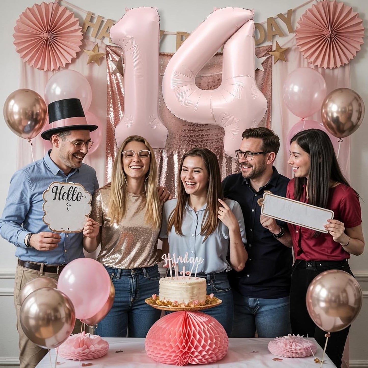 Light Pink 14th Birthday Balloon for Girls, 40'' Self Inflating Mylar Number 14 Balloons, Big Blush Pastel Pink Foil 1 & 4 Helium Balloon for Coquette 14th Birthday Party Decorations Anniversary