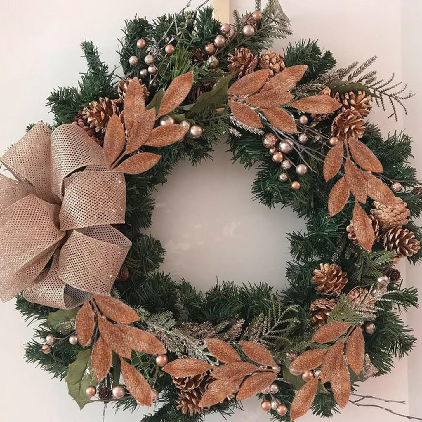 GREENTIME 12 Pack Artificial Brown Glitter Leaves 13" Fake Christmas Picks Decorative Glitter Sticks for Vase Christmas Tree DIY Wreath Crafts Fireplace Decor