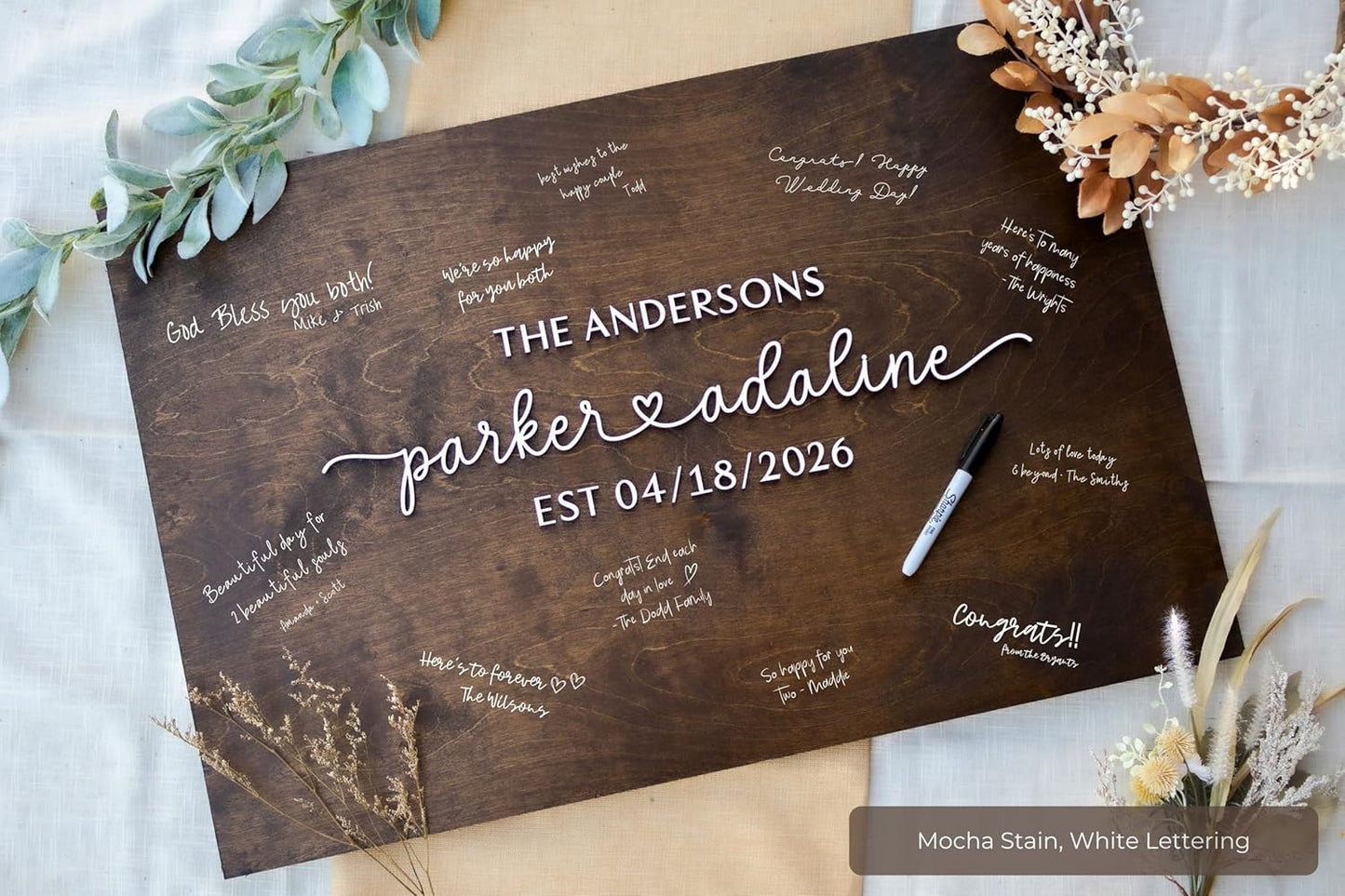 Personalized Last Name Guest Book, Unique Guest Book Sign, Custom Alternative Guest Book, Wooden Guest Book, Wedding Ceremony Guestbook Sign (Design 2)