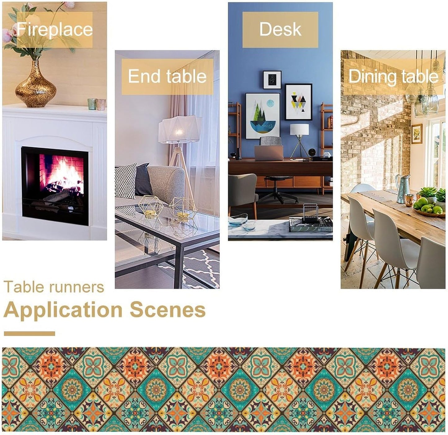 Boho Floral Table Runner,Vintage Bohemian Style Table Runner for Kitchen Dining Table Home Party Decoration 13x90 Inch