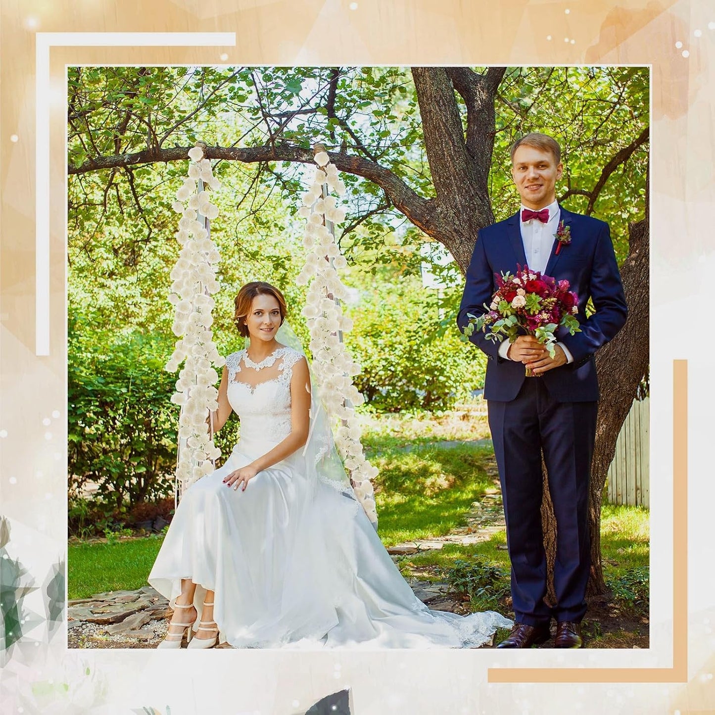 2 Pcs White Artificial Rose Vine Hanging Fake Flowers Garland for Wedding Anniversary Birthday Party Background Arch Garden Home Wall Room Decor