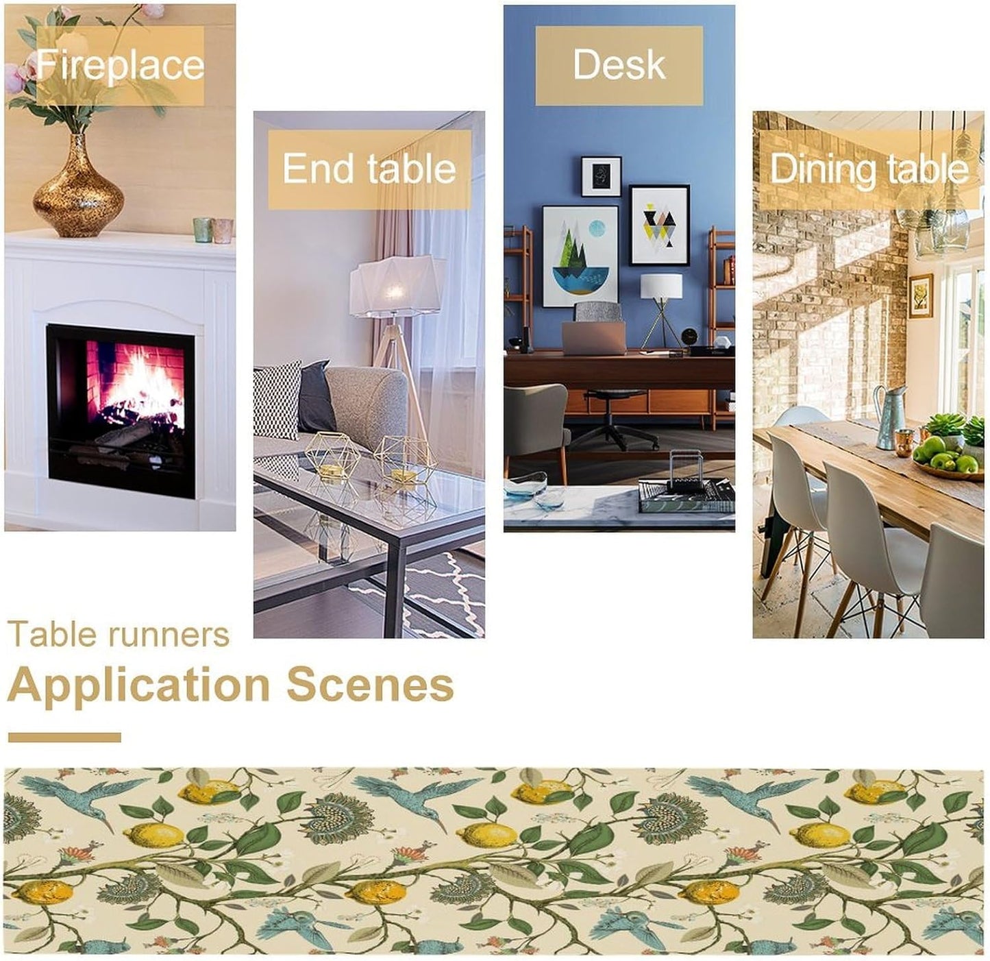 Table Runner with Flowers and Birds, Spring Plant Flowers Table Decoration Linen Table Runner Family Party Party Decorations 13x36 Inches