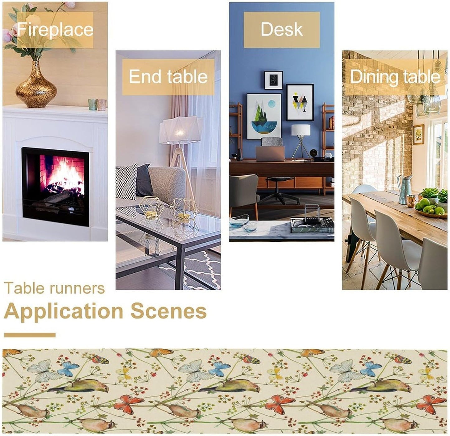 Brown Bird Floral Table Runner Spring Flower Kitchen Table Decoration Suitable for Family Dinner Decoration 13x108 Inch