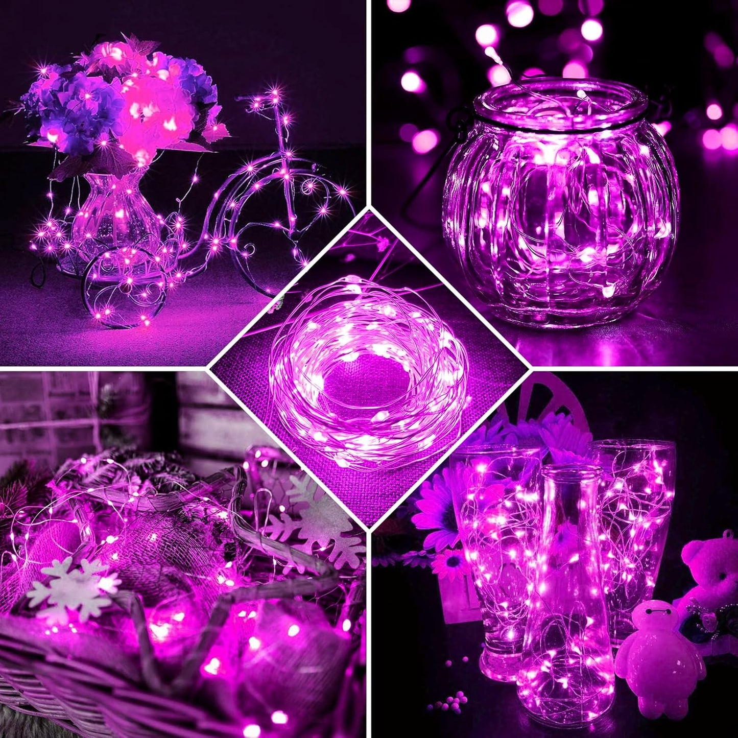 50 Pack Pink Fairy Lights 7Ft 20 LED Twinkle String Lights 3 Modes Battery Operated Waterproof Firefly Starry for Mason Jar Party Wedding Christmas Valentines Day Table Centerpieces