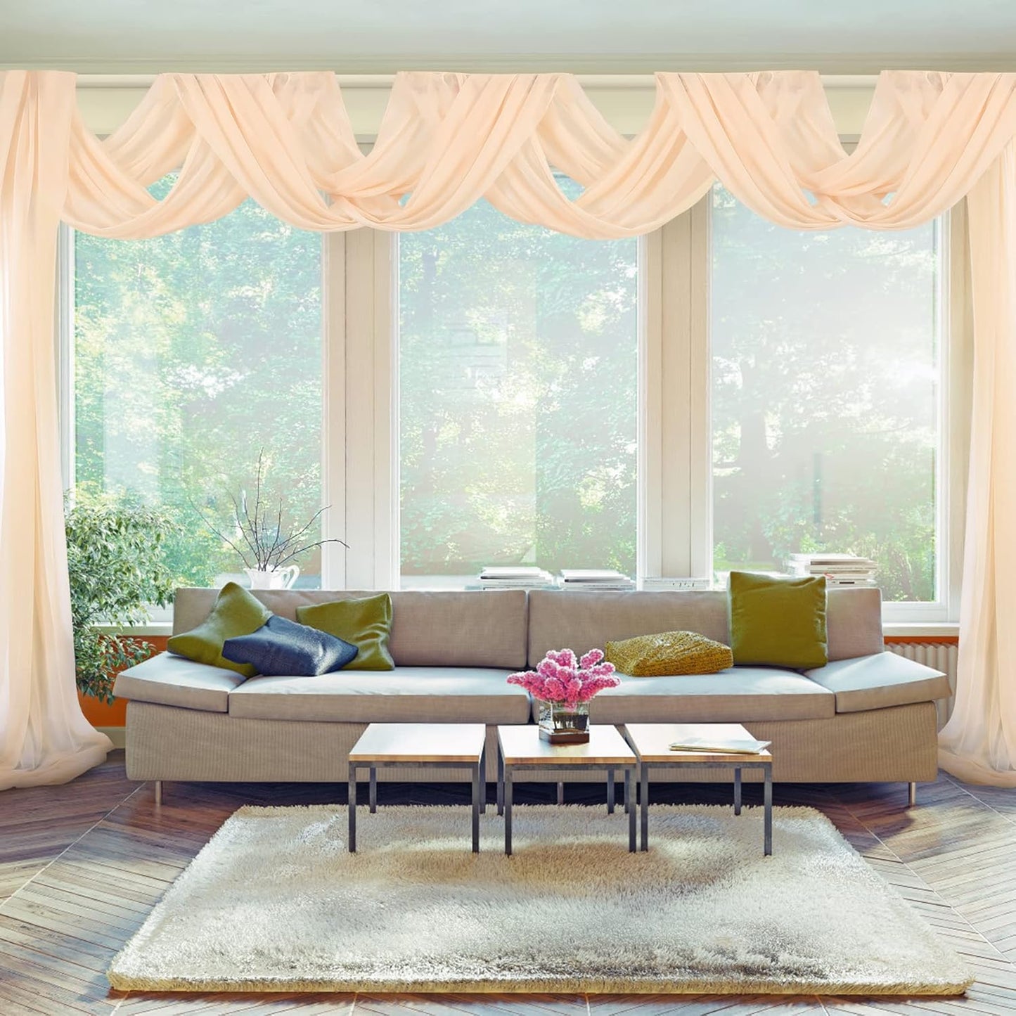 Arch Drapes for Wedding Arch Draping Fabric Champagne Sheer Backdrop Curtain for Ceremony Bridal Party Decor 19Ft Length x 28" Width 1 Panel