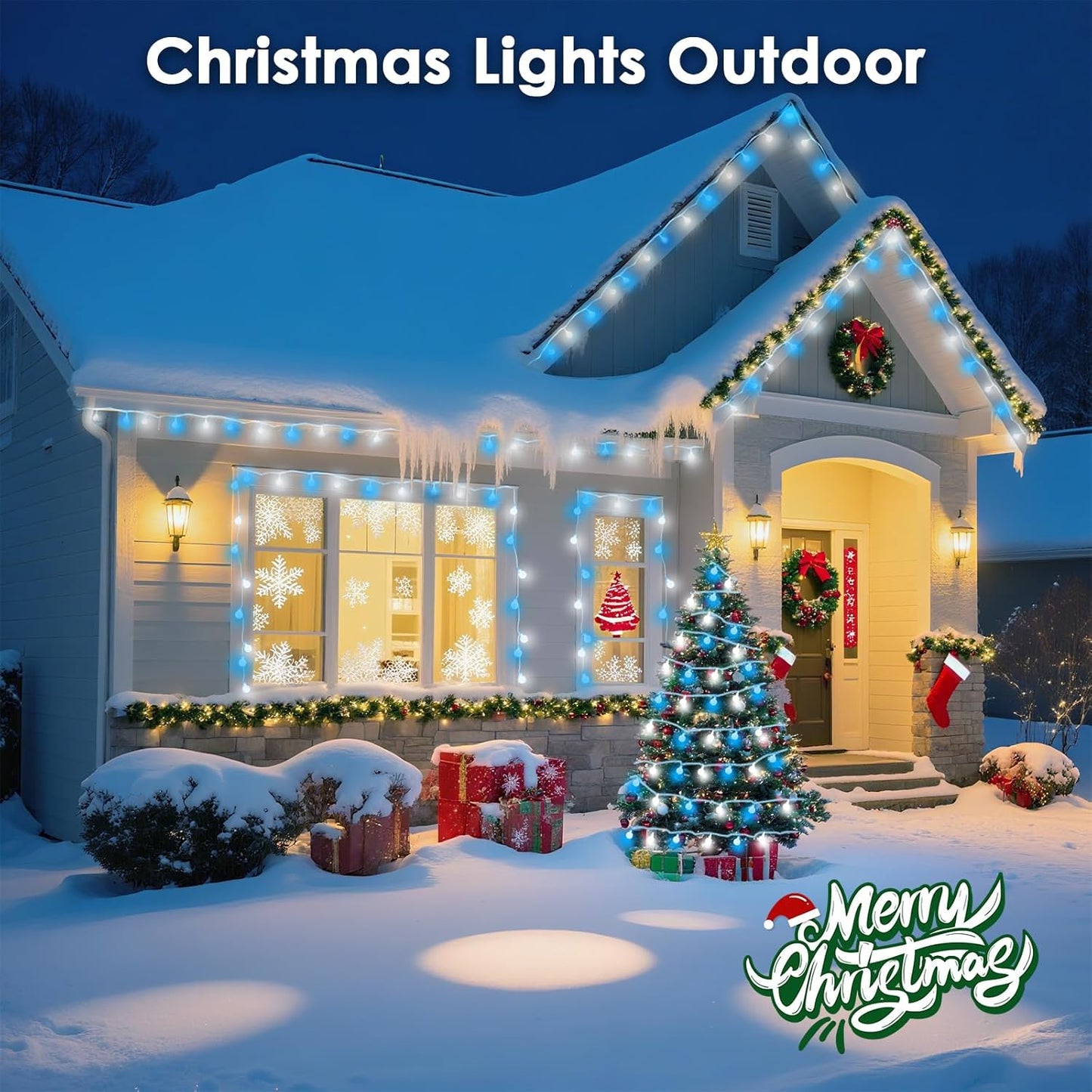 43FT Connectable String Lights Indoor Outdoor | 100LED Blue and White Globe Fairy Lights Plug in 13 Modes with Timer | Christmas Light for Bedroom Classroom Wedding Party Christmas Tree Decorations