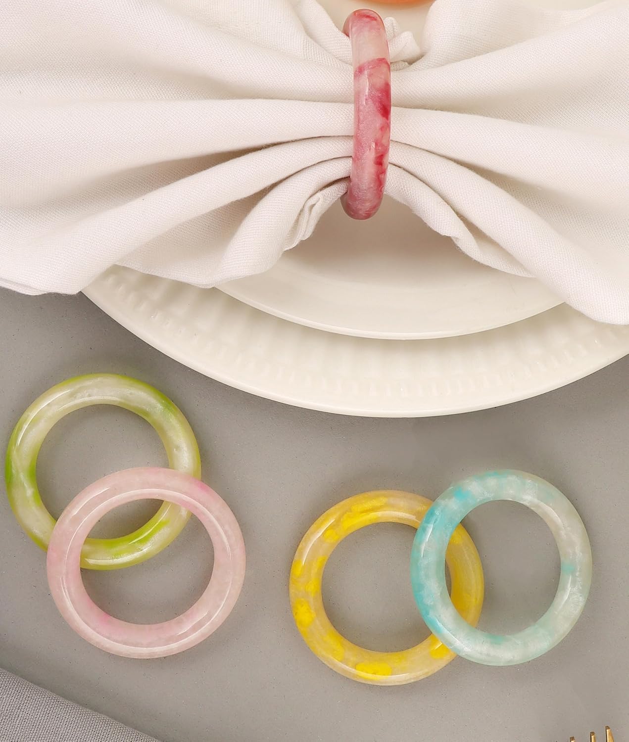 Napkin Rings Set of 12 - Epoxy Resin Napkin Holder Cuffs for Dinner Table Décor - Farmhouse Modern Serviette Rings for Weddings, Parties, Receptions, Banquets, Daily Use (Pastel) - CLEENTABLE