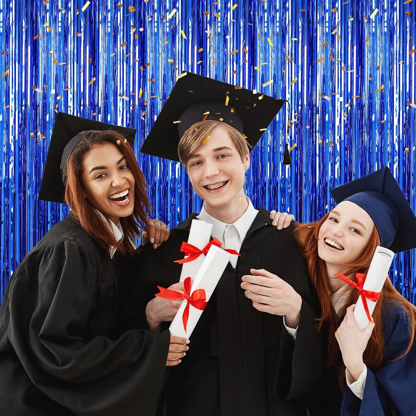 4 Pack Dark Blue Foil Fringe Curtains Door Streamers Party Decorations 3.3 x 8.2 ft, Tinsel Curtain Fringe Backdrop for Parties, Door Fringe Birthday Streamers, Photo Booth Backdrops, Party Decor