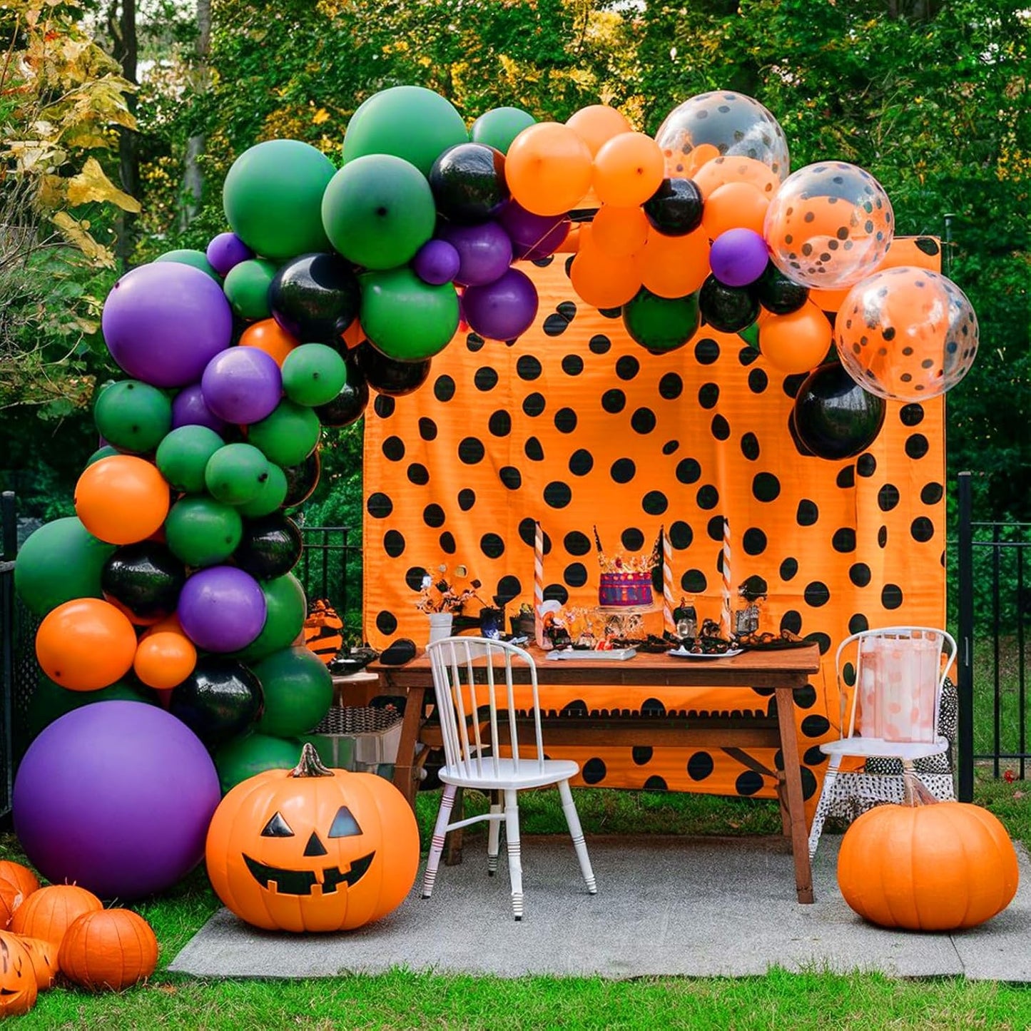 Purple Green Orange Balloons Set, 12inch Halloween Ballons Black Balloon Confetti Purple Green Orange Balloons For Girls Birthday Baby Shower Bridal Halloween Party Decorations