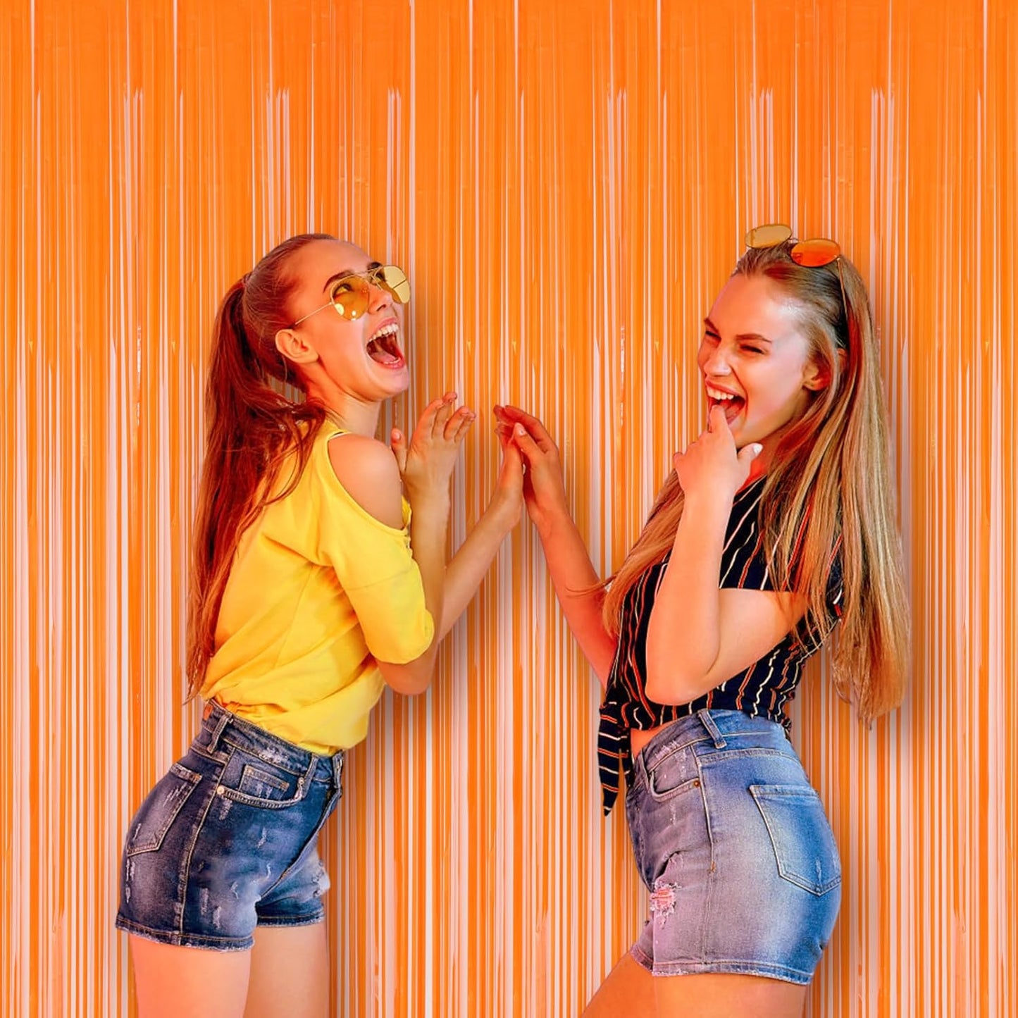 2 Pack Orange Foil Fringe Backdrop Curtains, Tinsel Streamers Birthday Party Decorations, Fringe Backdrop for Graduation, Baby Shower, Gender Reveal, Disco Party