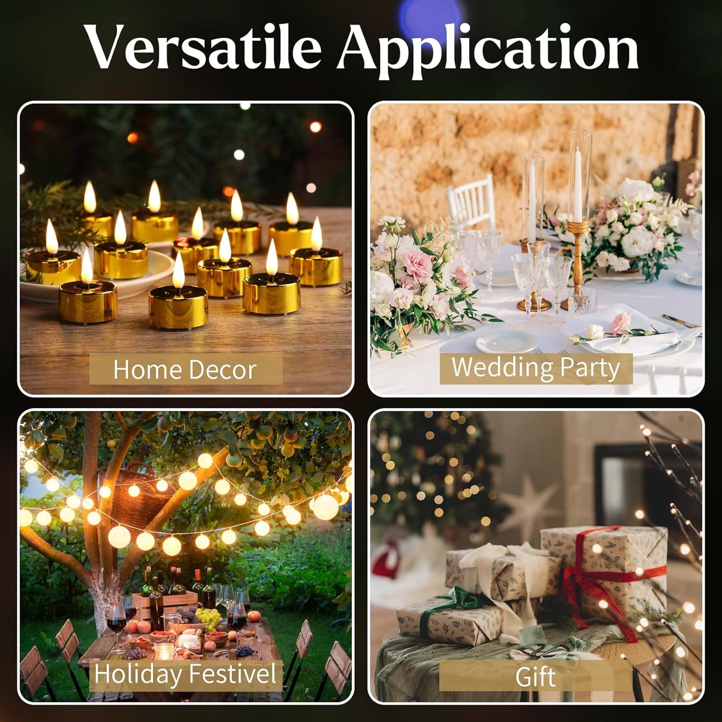 Eywamage Gold LED Tealights with Remote Batteries, Flickering Flameless Tea Lights Votive Candles Set of 12