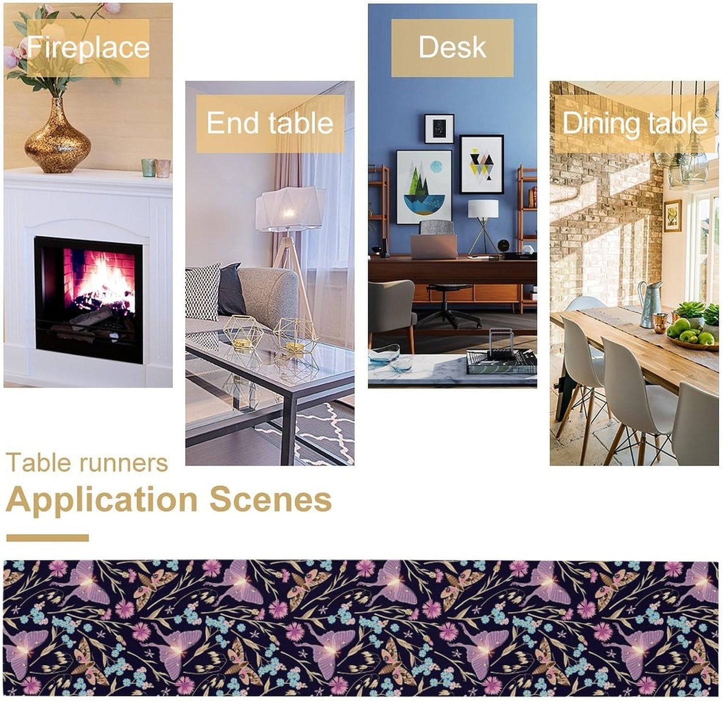 Moth Table Runner, Boho Aesthetic Moth Magic Table Runner for Home Kitchen Dining Party Indoor Outdoor Decoration 13x60 Inch