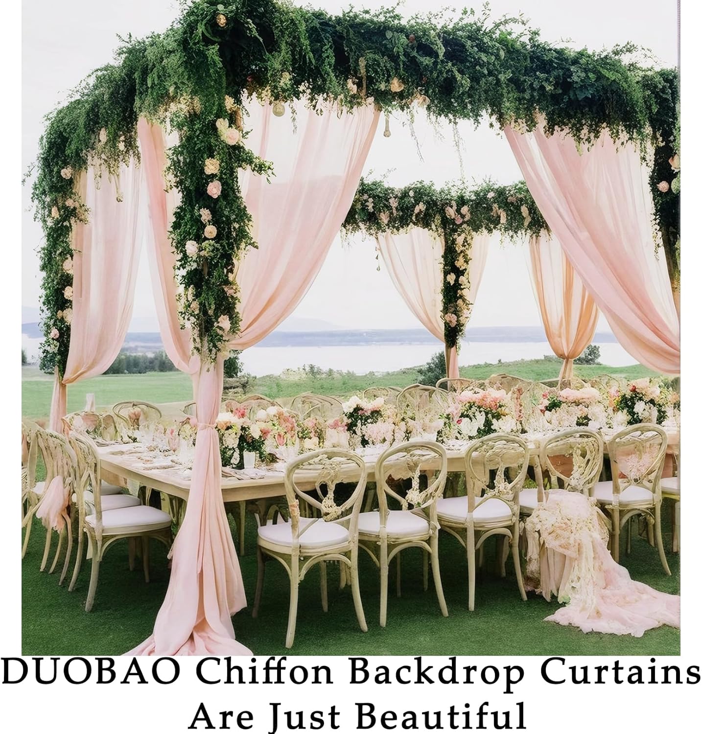 DUOBAO Peach Chiffon Backdrop Curtain-2 Panels 29"x120" Wedding Chiffon Backdrop Drapes Polyester Chiffon Fabric Drapes Birthday Backdrops Voile Window Curtain Photography Backdrop (29''x120''x2pcs)