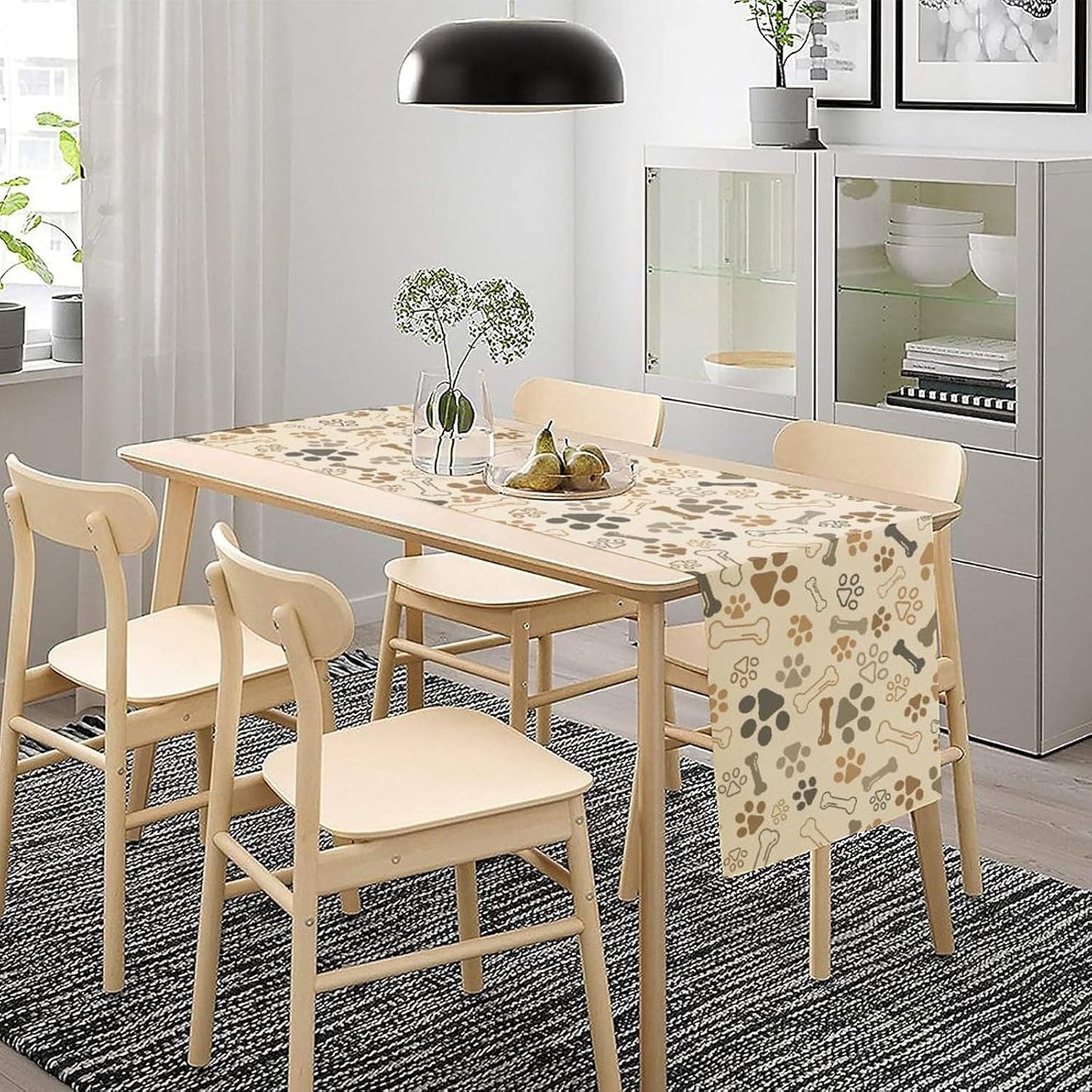 Dog Paw Table Runner,Kids Teens Cute Pet Animal Footprint Theme Pattern Print Tablecloth Burlap for Hotel Indoors Outdoor Dining Room Kitchen Home Decor,W13X L108 in