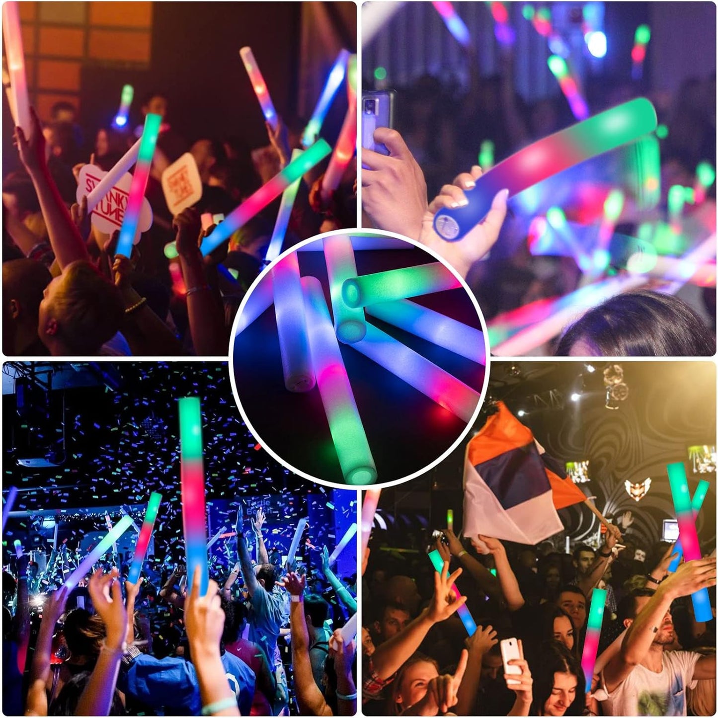 240 Pack LED Foam Sticks, Glow Stick Bulk Party Pack with 3 Modes Colorful Flashing, Glow in the Dark Party Supplies for Wedding, Raves, Concert, Camping