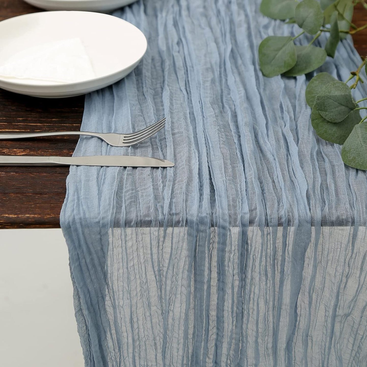 12Pcs Gray-Blue Cheesecloth Table Runner 120 Inch10FT Gray-Blue Rustic Boho Cheesecloth Table Runner Cheese Cloths for Wedding Party Baby Shower Birthday Home Decor Holiday Decorations