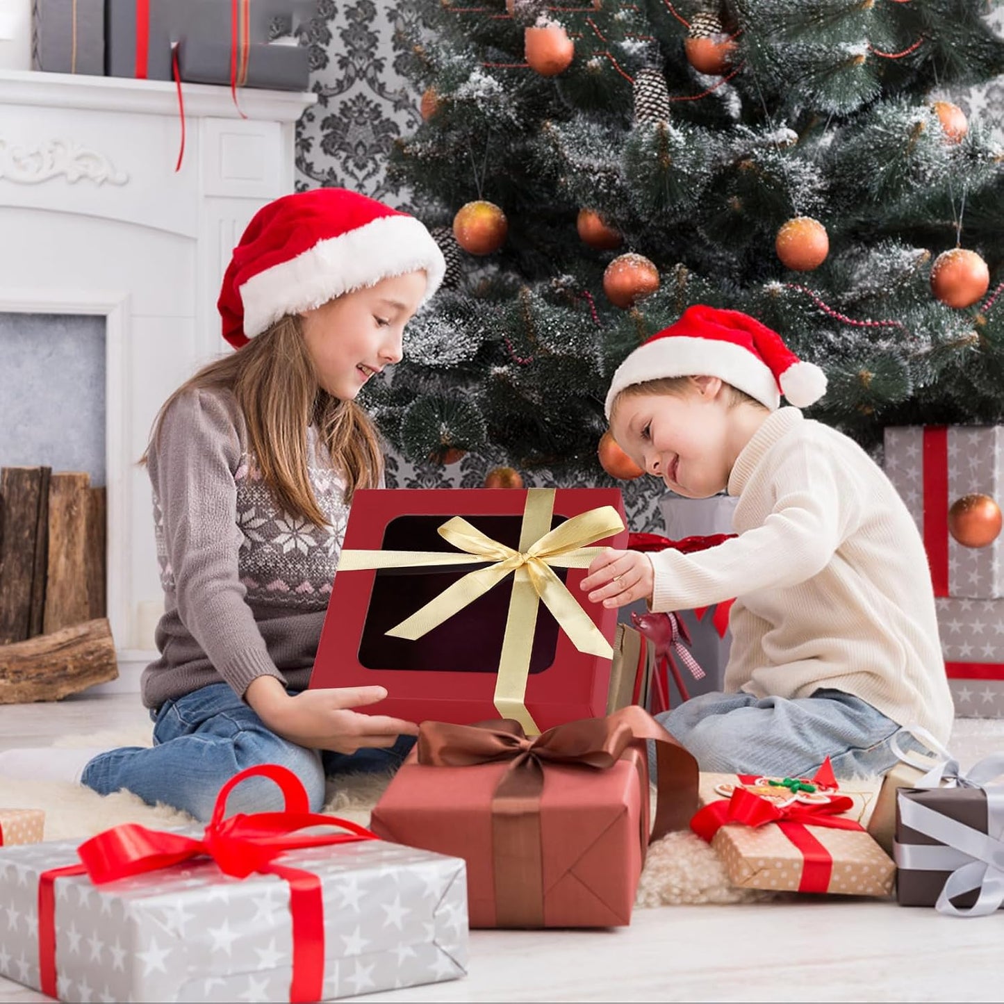 Red Gift Boxes with Window,7.5"x7.5"x3.1" Bridesmaid Boxe for Gift Giving,Birthday Gift Box with Magnetic,Closure Lid Gift Boxes for Presents,Cute Boxe,Luxury for Gift Packaging,Gift Box for Wrapping Gifts