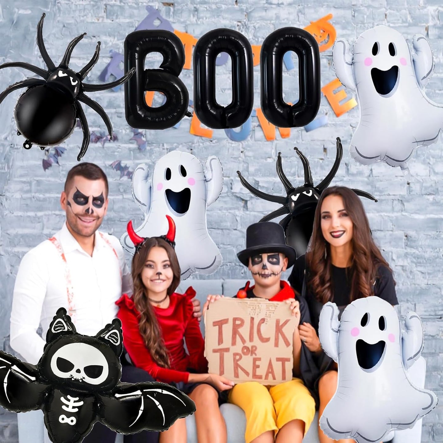 Halloween Balloons Decorations, Black Boo Letter, Ghost, Bat, Spider Foil Balloon for Halloween Party Decorations