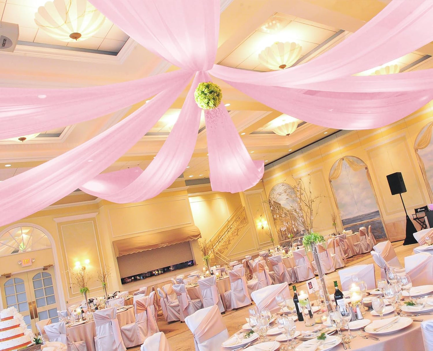 6 Panels Pink Ceiling Drapes for Wedding 5ftx30ft Ceiling Drapes Wedding Arch Draping Fabric Cheesecloth Sheer Curtain Romantic Ceiling Decorations for Weddings Party Banquet Ceremony Stage