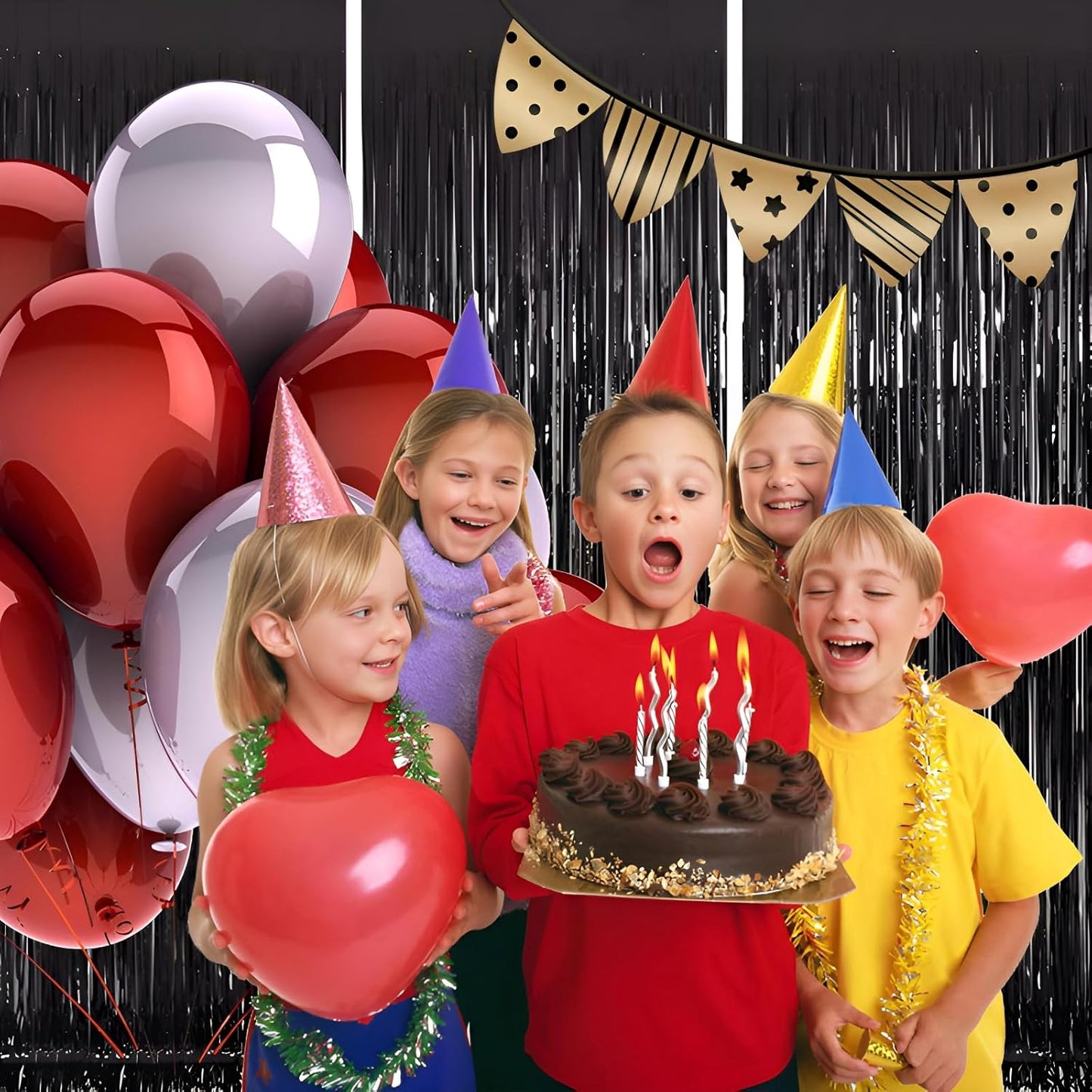 Keyali 3 Pack 3.3 * 8.3 ft Foil Curtain Metallic Tinsel Fringe Curtains Photo Booth Props Backdrop for Birthday Wedding Engagement Baby Shower Christmas Holiday Celebration Partyl,Black