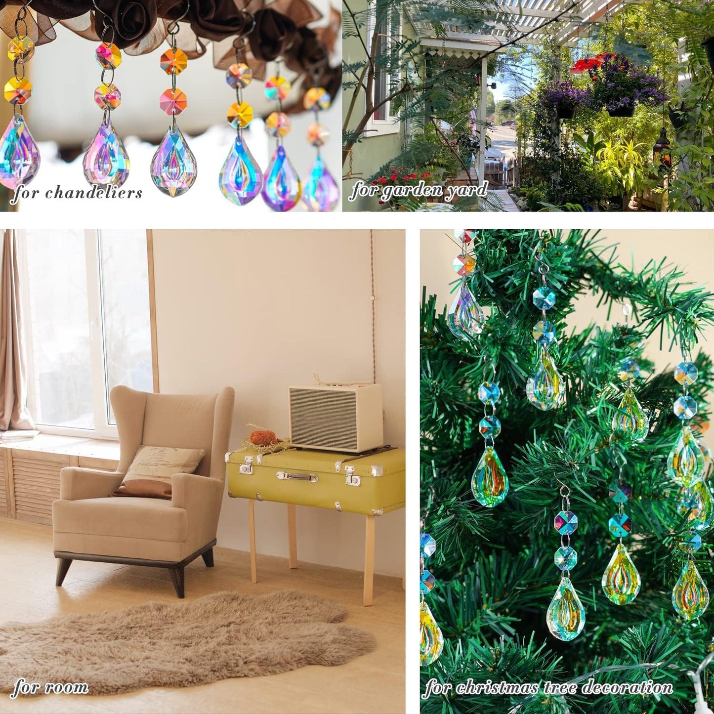 20pcs Colorful Crystals Suncatcher for Chandeliers with Hooks,38mm Chandelier Crystals Replacement,Hanging Prisms for Windows,Wedding,Christmas Tree Decoration
